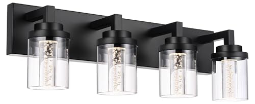 4 Light Dimmable Black Vanity Lights for Bathroom 3000K