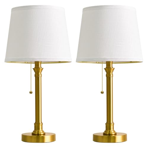 19.5” Brass Gold Small Table Lamps Set of 2 for Living Room Bedroom