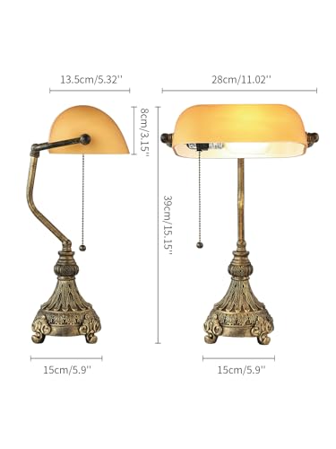 Vintage Amber Glass Bankers Desk Lamp