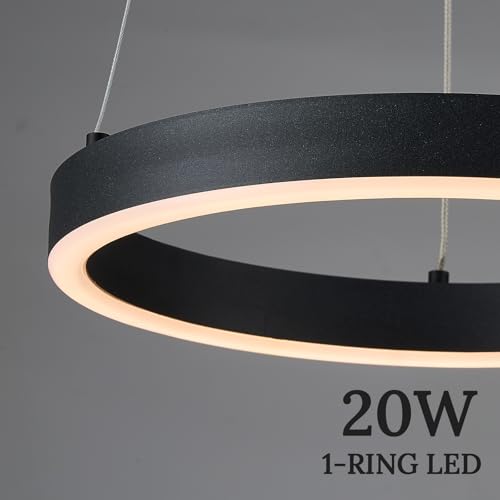 12in LED Ring Chandelier Black Modern Dimmable Pendant Light