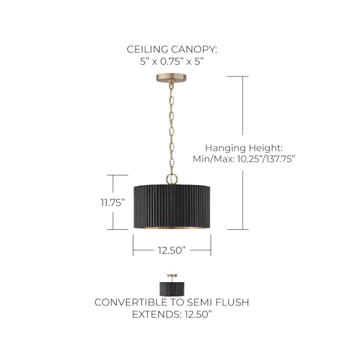 Capital Lighting 250711KR Donovan Modern Mango Wood Drum Convertible Semi Flush