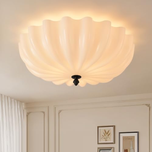 Large 17.7in Milk Glass Ceiling Light Flush Mount Flower 3 (Black & Milk / 17.7in)