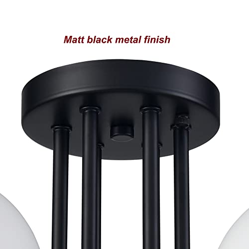 Modern 6 Light Black Metal Ceiling Light with Globe White Glass
