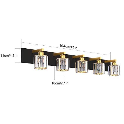 Crystal Bathroom Vanity Light Black Vanity Lighting fixtures 5 Lights Crystal Vanity Light for Bathroom