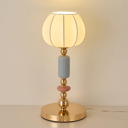 Modern Imitated Silk Table Lamp Plug in Metal Base Desk Light with Plug Cord Switch for Bedroom Bedside Living Room