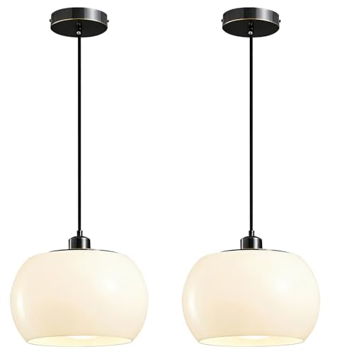 Pendant Lights Set of 2 Opal Glass Ceiling Hanging Lighting