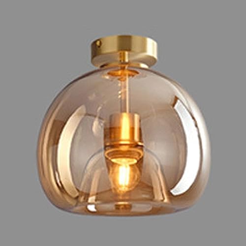 Nordic Mid Century Corridor Globe Semi Flush Mount Ceiling Light Fixture Amber Smoke Grey Glass Ceiling Lighting Simple Mini Ceiling Lamp for Aisle Porch Stairway Closet Kitchen