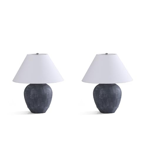 21'' Medium Size Gray Base Ceramic Basin Table Lamp Set of 2 for Bedroom (2 Count)