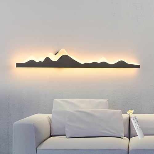 Wall Sconce with Remote Control 47.2inch Dimmable LED Wall Lights Black Led Wall Sconce Indoor Mountain Shape Wall Lamps for Living Room Bedroom Hallway