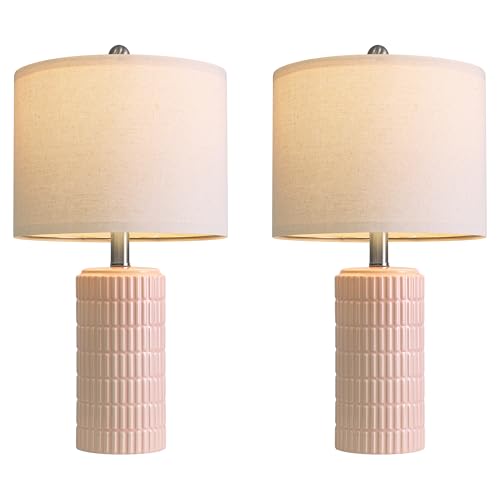 20.75" Pink Ceramic Table Lamps Set of 2 (2 Count)