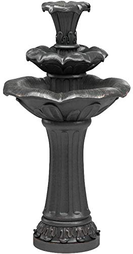 Lily Flower Floor Pedestal 3 Tiered Floor Waterfall Fountain with Pump for Outdoor Patio Garden Backyard Decking