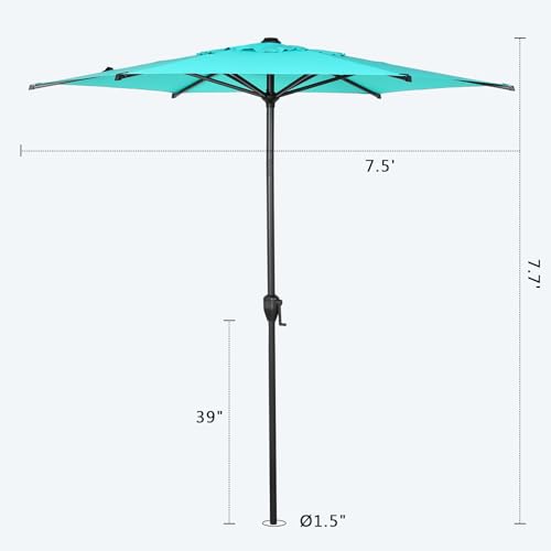 7.5FT Lyon Outdoor Patio Umbrella Outdoor Table Umbrella with Push Button Tilt and Crank Market Umbrella 6 Sturdy Ribs UV Protection Waterproof for Garden Deck Backyard Pool