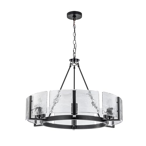 Black Glass Drum Chandelier 27.6” Modern Dining Room Chandelier