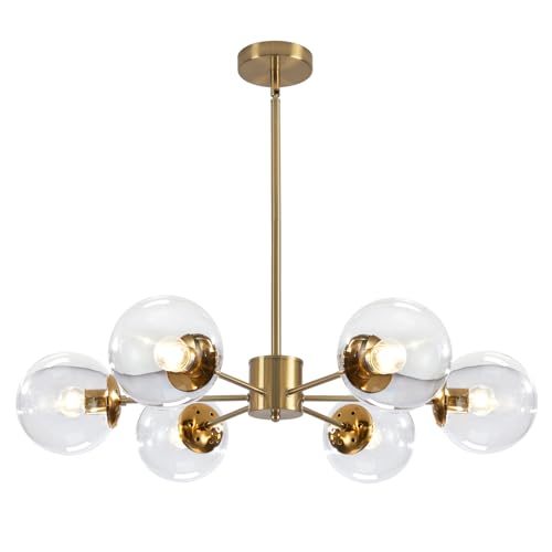 Lighting 6 Light Mid Century Modern Brushed Brass Sputnik Chandelier