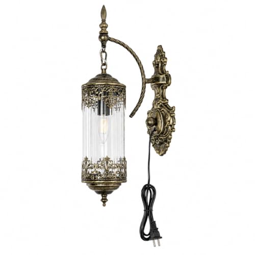 Rustic Gothic Plug in Wall Sconce with Glass