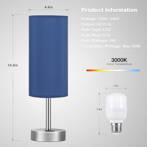 Blue Touch Table Lamp for Bedroom