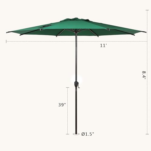 11FT Lyon Outdoor Patio Umbrella Outdoor Table Umbrella with Push Button Tilt and Crank Market Umbrella 8 Sturdy Ribs UV Protection Waterproof for Garden Deck Backyard Pool Dark Green