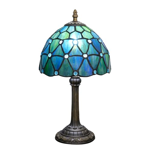 Tiffany Style Stained Glass Table Lamp Blue Small Table Lamp Bedroom Bedside Lamp Living Room Dining Room Office Decoration Desk Lamp Home Decoration Creative Gift Scene Props