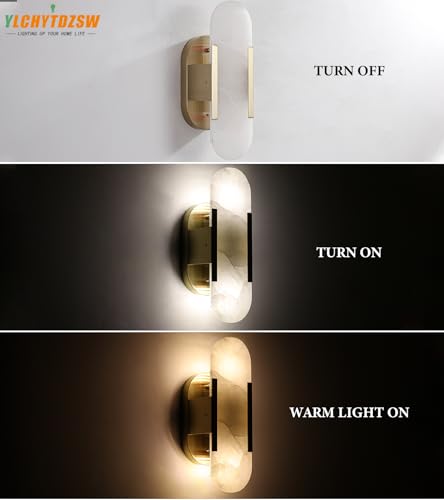 Alabaster Wall Sconces Set of Two Brass Wall Lights for Vanity (2 Count)