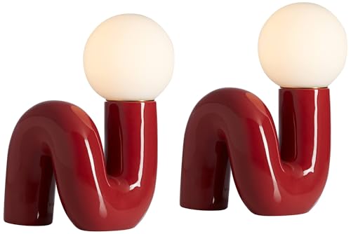 Fondant 11 1 2" Small Accent Lamp Set of 2 Velvet Red Mid Century Modern (2 Count)