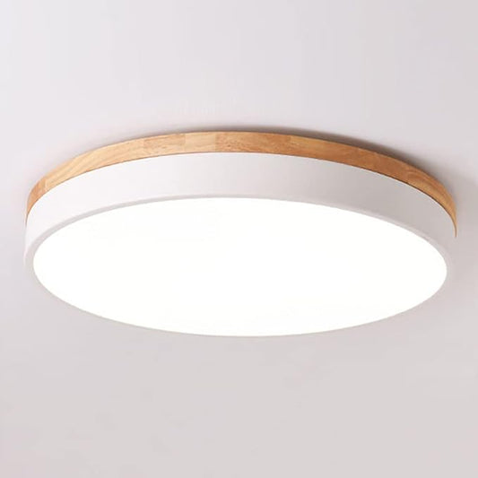 Dimmable Wood LED Flush Mount Ceiling Light, 5CCT 2700K-6000K Modern Round Close to Ceiling Lighting Fixtures, Minimalist White Ceiling Lamp for Bedroom, Kitchen, Hallway, Laundry Room - Aura Lighting