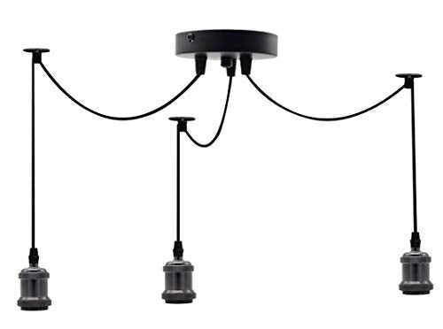 Vintage 3 Light Socket 3 Heads Industrial Pendant Lamp Lighting Hanging Light 3 Arms Spider Lamps Adjustable DIY Vintage Edison Style Ceiling Light Fixture