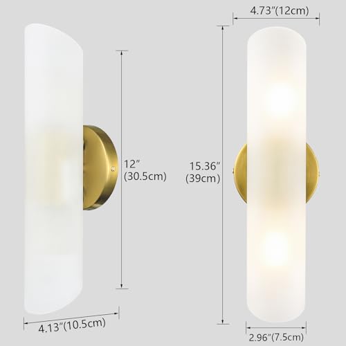 Modern Brass Wall Sconces Set of Two Frosted Glass Wall Light Fixture 2 (2 Count)