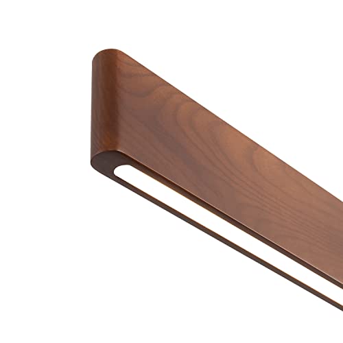 39.4" Wood Linear Pendant Light 24w Led Dimmable Dining Room Light Wood Kitchen Island Pendant Hanging Light for Kitchen Island Office Lights Walnut Color