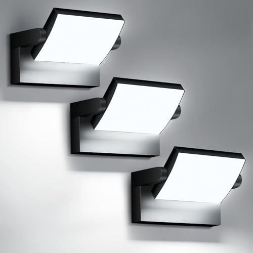 Outdoor Wall Sconces 350 ° Adjustable Black Wall Lights 6000K Modern Security Commercial Exterior Wall Mount Fixture Waterproof 3 Pack (3 Count)