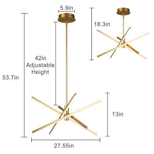 Y'INSP Gold Sputnik Chandeliers Modern LED Linear Chandelier Light 4 Light Pendant Light for Dining Room Foyer Kitchen Island Bedroom Living Room Gold Sputnik Light Fixture
