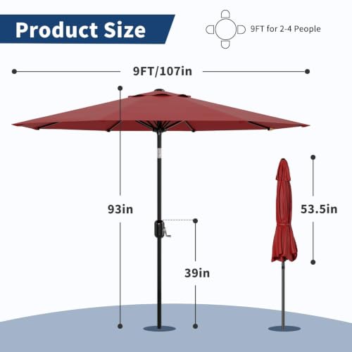 9FT Patio Umbrella 8 Sturdy Ribs Outdoor Table Umbrella