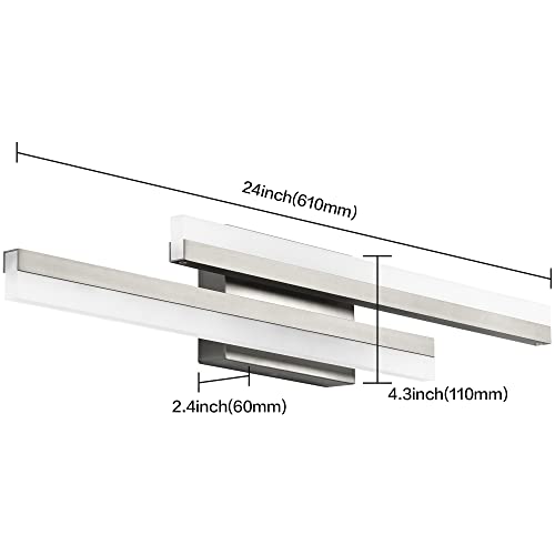 24 Inch LED Vanity Light Brushed Nickel Bathroom Light Fixtures Over Mirror Modern Bath Wall Lighting Bar 3CCT