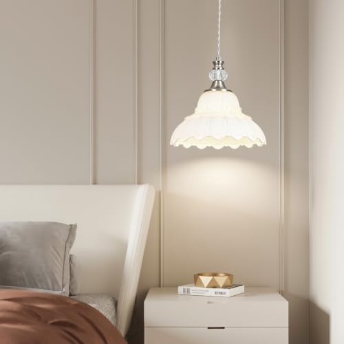 1 Piece Chandelier in Brushed Nickel Finish with White Flower (1-Light / Nickel and White)