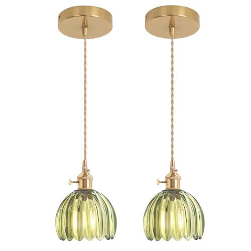 Pendant Light 2 Pack with Green Tulip Glass Lmapshade (2 Count)