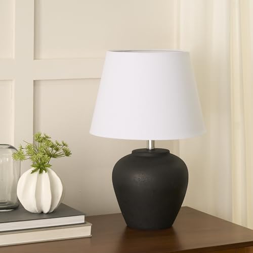 Home 20" Black Matte Ceramic Table Lamp with Fabric Shade