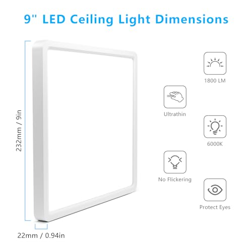 9Inch 18W Square LED Ceiling Light Fixtures Flush Mount