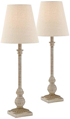 Loreno 24" Tall Buffet Table Lamps Set of 2 Faux Wood Whitewash Skinny (2 Count)