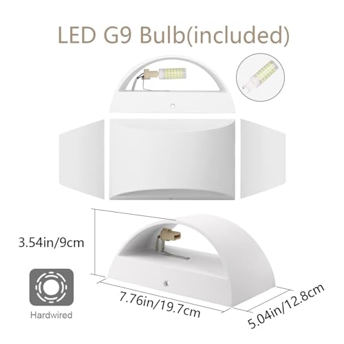 Indoor Aluminum Modern LED Wall Sconce Hardwired Interior Wall Lights Set of 2 Up and Down Wall Mount Light for Living Room Bedroom Hallway Corridor Cool White 6000K (2 Count)