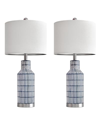 25" Modern Ceramic Lamps Single Table Lamp for Living Room Bedroom Farmhouse Nightstand Bedside Lamps