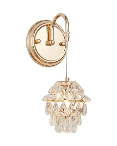 Small Indoor Hardwired Pinecone Crystal Brass Gold Wall Sconce Light