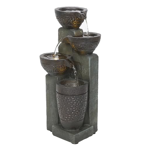 Alpine Corporatio 14" Tall Stoned Jar Cascading Water Fountain with LED Lights