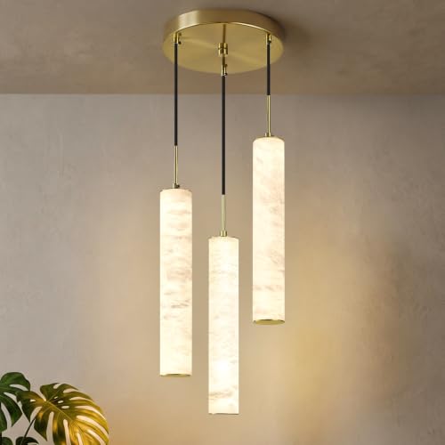 Gold Natural Alabaster Long Tube Kitchen Island Pendant Lights