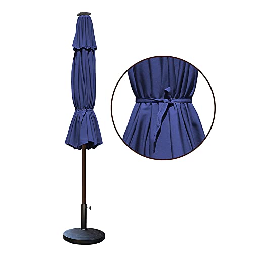 USA 10-Year-Non-Fading 9ft Market Patio Umbrella, Commercial Grade Table Sun Umbrella with 80 Solar LED Lights, Crank Open, Windproof & UPF 50+ UV Protection for Garden, Deck, Pool, Backyard, Navy Blue