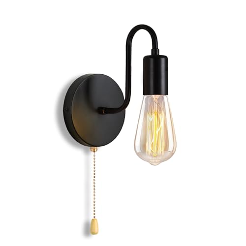 Hardwire Black Pull Chain Wall Light Fixture