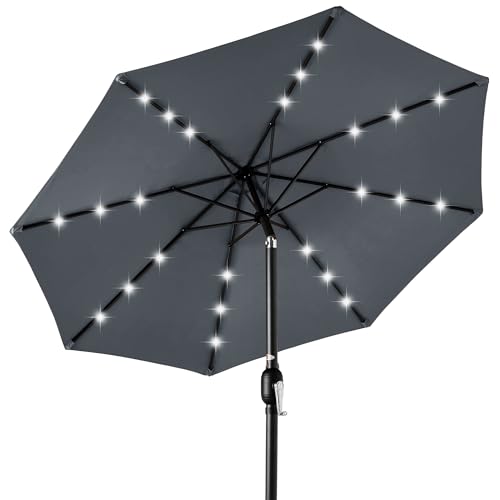 10ft Solar Polyester LED Lighted Patio Umbrella w
