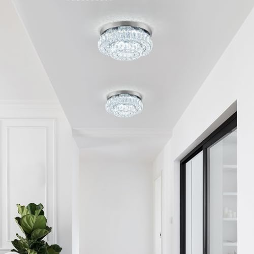 12 Inch Crystal Chandelier LED Ceiling Light 2 Tier Flush Mount Ceiling Light Fixtures Modern Chandelier Lighting for Hallway Bedroom Dining Room Kitchen