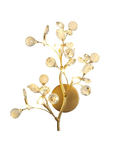 3 Light Gold Crystal Wall Sconce ModernVanity Light for Living Room BedroomHallway Bathroom Dressing Table (9 Count)
