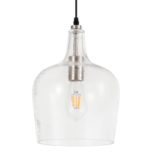 Large Hammered Glass Pendant Light Modern Brushed Nicklel 1 Light Single Dome Pendant Lighting Fixtures for Kitchen Island Dining Room Hallway