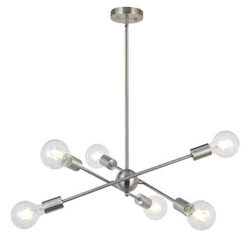 Sputnik Chandelier 6 Lights Modern Pendant Lighting Brushed Nickel Mid Century Flush Mount Ceiling Light Fixture by UL Listed