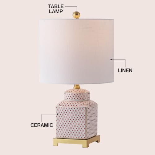 Cleo 21.5" Red & White Ceramic Table Lamp with Brass Base